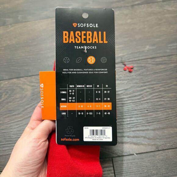 Sofsole Men’s Baseball Red One Pair Socks New - Picture 3 of 3